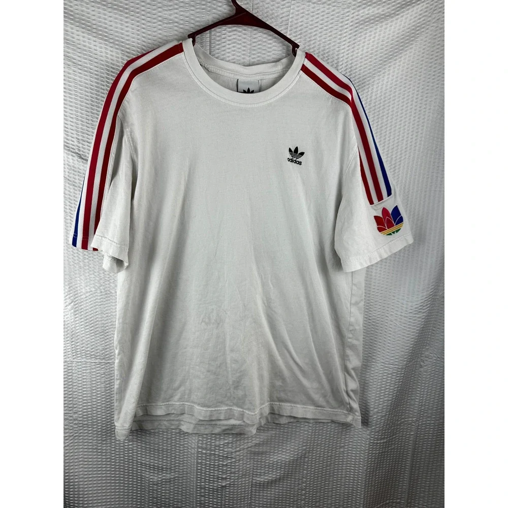 Adidas Originals Trefoil T-Shirt White Red Blue‎ Stripes Size medium